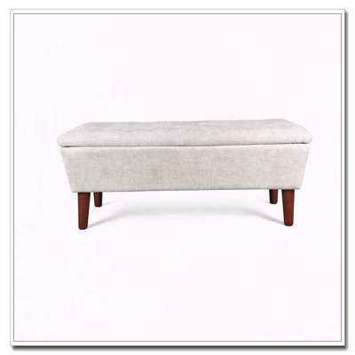 42 Inch Rectangular Linen Ottoman Bench with Solid Wood Tapered Legs