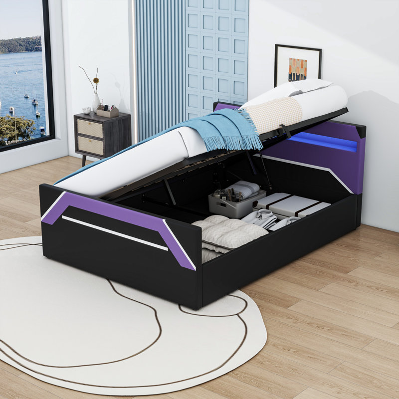 Grand lit de jeu avec rangement latéral dynamique, Mauve / noir