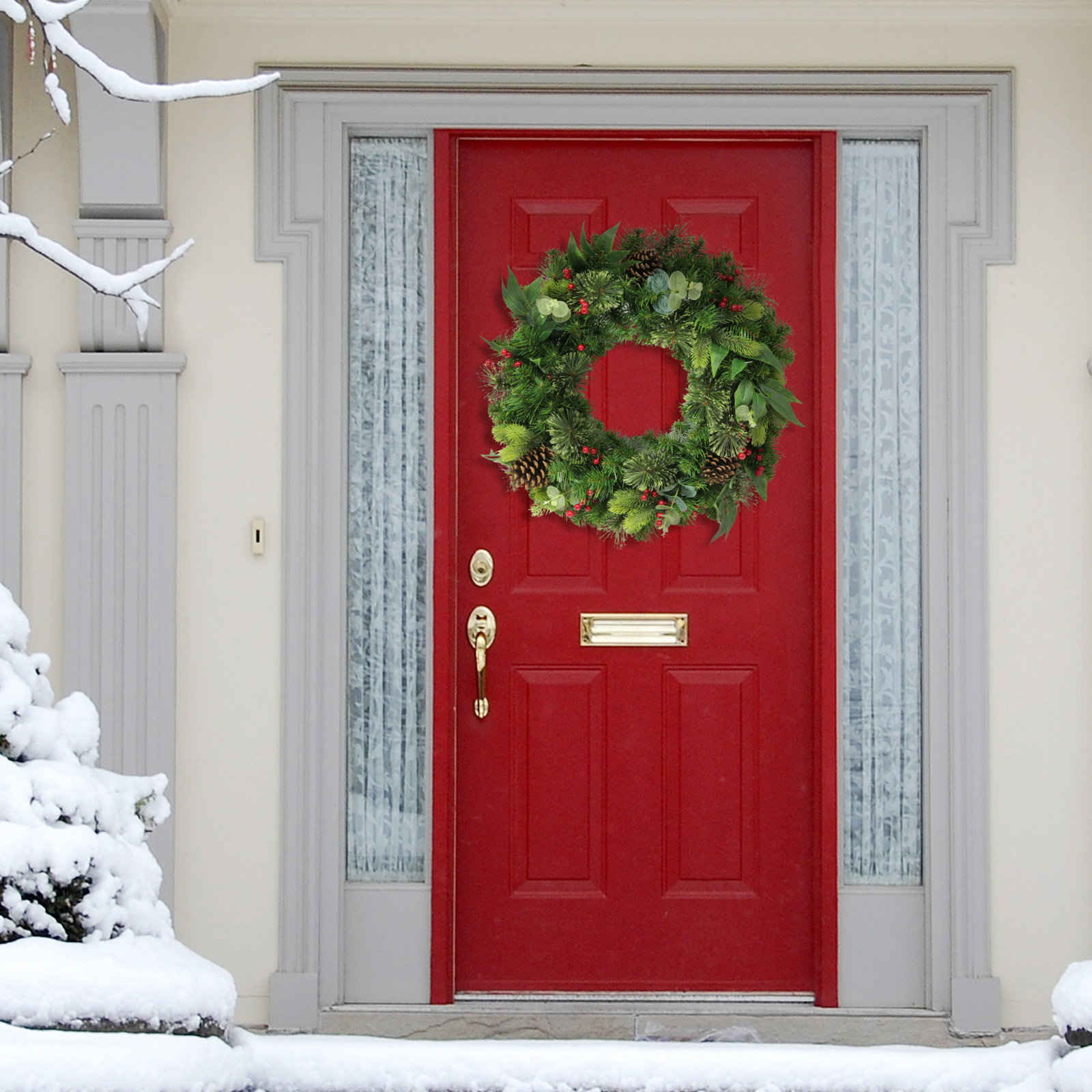 24'' Faux Pine Lighted Wreath