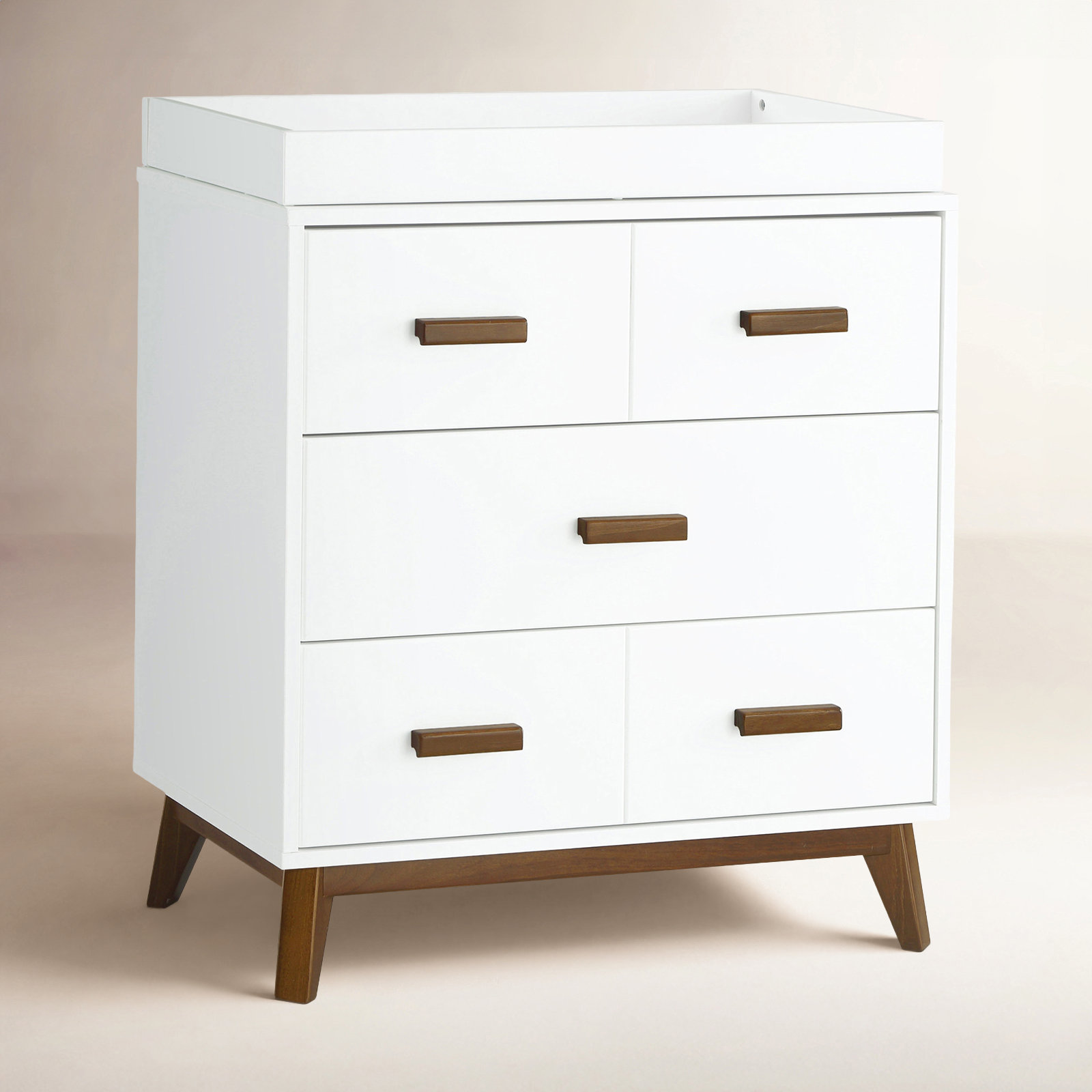 Scoot 3-Drawer Changing Table, White/Natural Walnut
