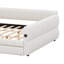 Très grande structure de lit plateforme tapissier avec ports USB et 2 tiroirs de rangement, structure de lit de jour moderne en tissu de laine d'agneau avec accoudoirs-375382673