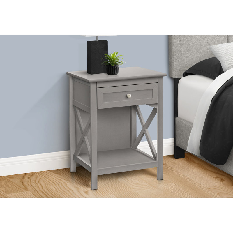Table d'appoint transitionnelle avec placage gris et rangement, idéale pour le salon de la chambre à coucher