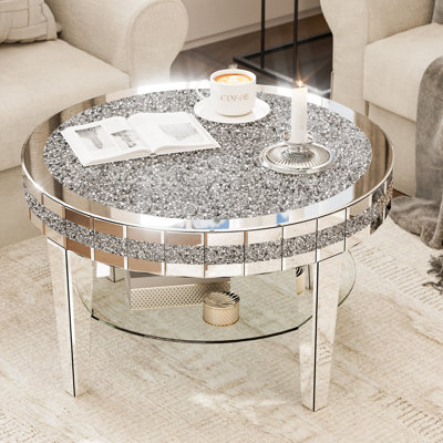 Table basse ronde avec 2 niveaux, table basse en miroir pour le salon