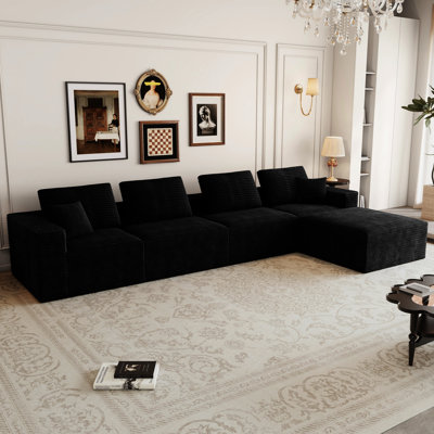 Canapé d'angle modulaire 141,73 x 70,87 po en velours côtelé noir, livré monté, 5 pièces, idéal pour améliorer le confort de votre appartement. Canapé d'angle en velours côtelé, pour une détente optimale à la maison.