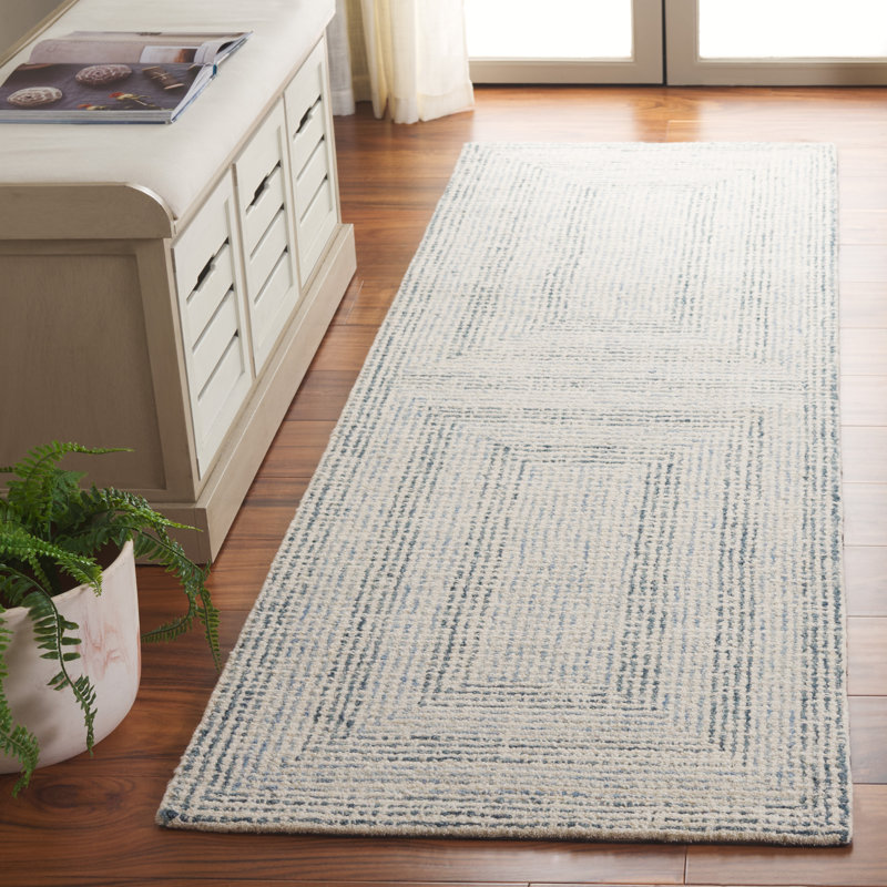Tapis géométrique en laine et coton touffeté Fawaka, Tapis de couloir 2 pi 3 po x 8 pi
