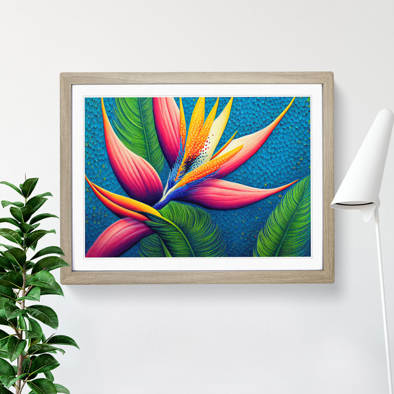 Enticing Bird of Paradise Flower 1 Piece Single Picture Frame Wall Art, 25cm H x 34cm W x 2cm D, Oak