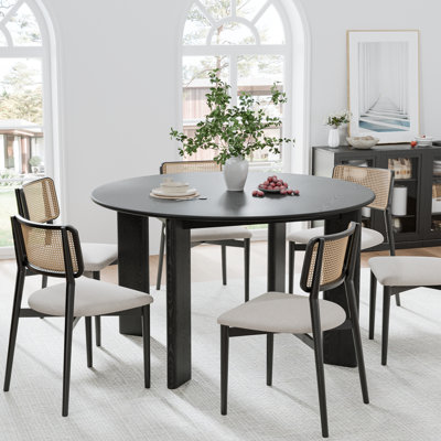 30“H Round Wood Dining Table Kitchen Table with 4 Legs