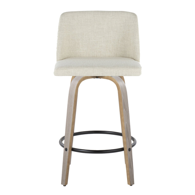 Thea 26" Fixed-Height Counter Stools with Bent Wood Legs & Round Footrest, Cream, Counter Stool (26" Seat Height)