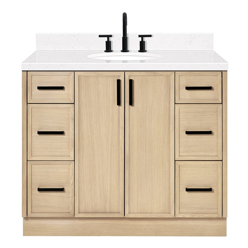 ARIEL Kelly 48 Single Sink Bathroom Vanity with Carrara Quartz Top, Oak, 42"