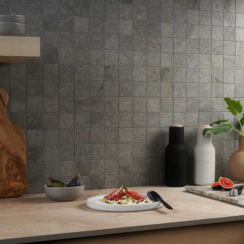 Acadia 12x12 Matte Porcelain Mosaic Tile, Slate Gray