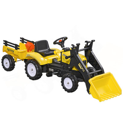 Pelle Aosom Kids Ride-On, bulldozer de voiture à pédale, mouvement avant / arrière avec seau de terre, 6 roues et remorque de transport