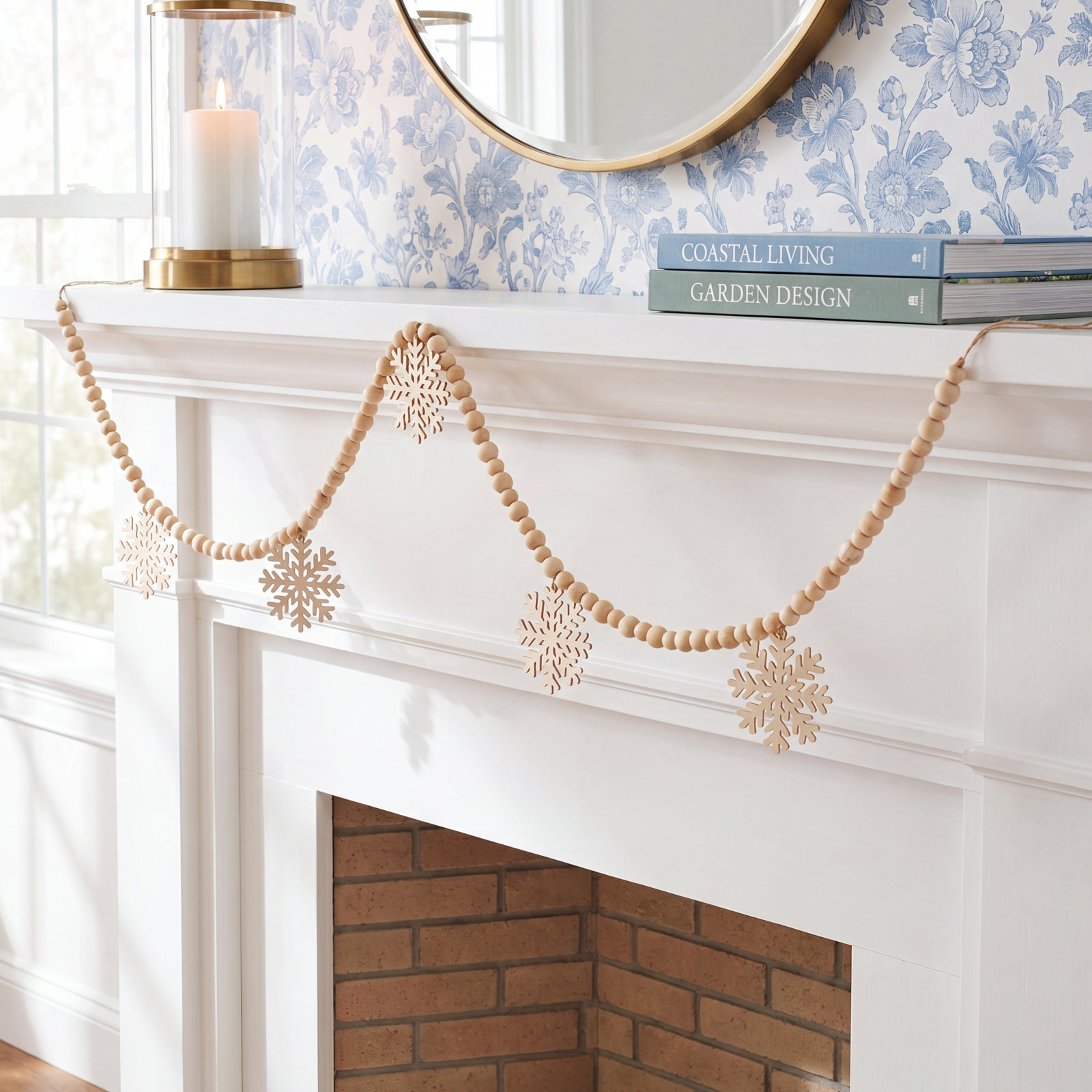 60" Felt Snowflake and Wood Bead Garland