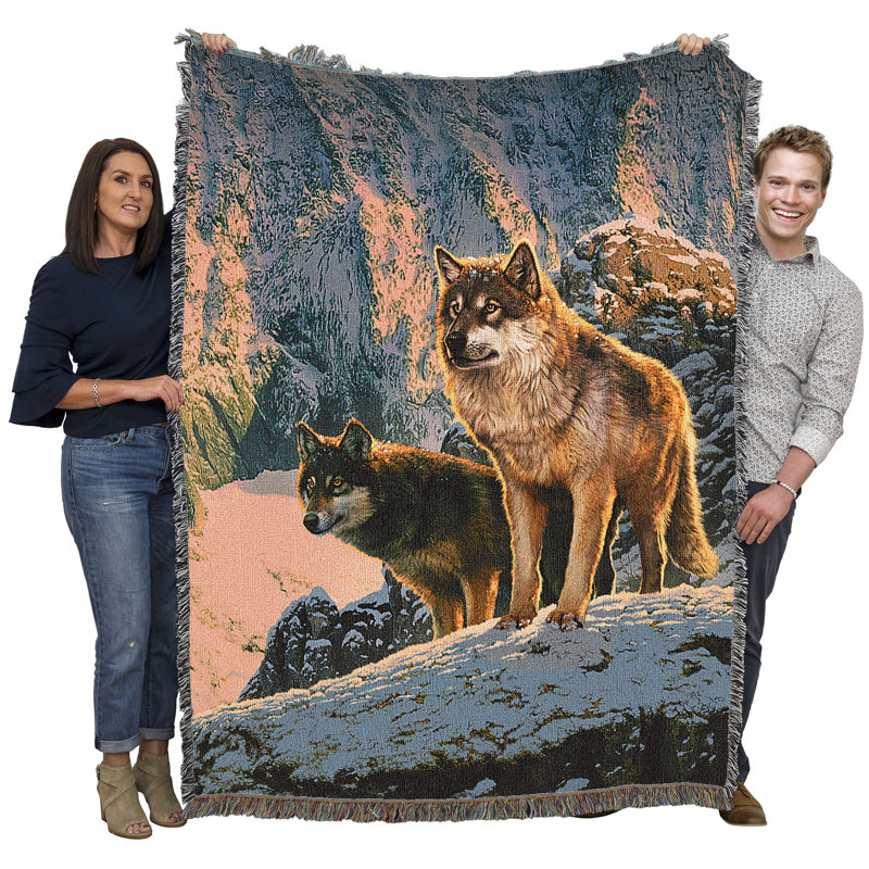 Pure Country Weavers Wolf Couple in Sunset Blanket by Vincent HIE - Gift Tapestry Throw Woven from Cotton - Made in the USA (72x54)