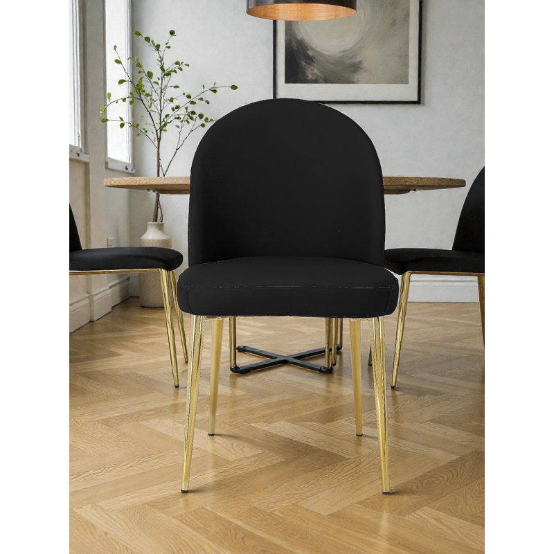 Chaise d'appoint Vera Lusso - Chaises d'appoint de salle à manger modernes - Chaises rembourrées contemporaines en similicuir avec structure en métal doré - Ensemble de 2 chaises de salle à manger, de chambre à coucher, de bureau ou de cuisine - Chaises de salle à manger noires avec pieds dorés
