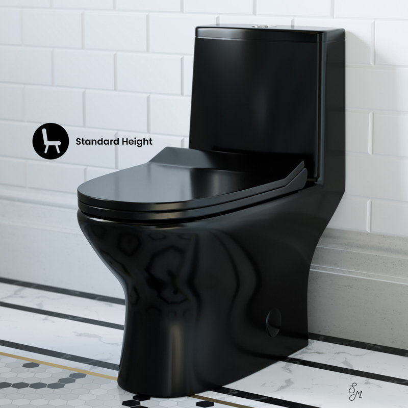 Ivy One-Piece Elongated Toilet Vortex Dual-Flush 1.1/1.6 gpf, 12, Glossy Black, Top