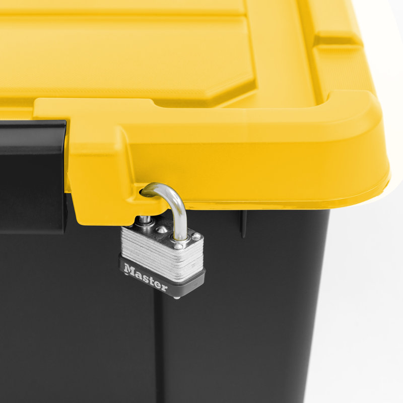 Heavy Duty Black and Yellow Stackable Storage Totes with Lids