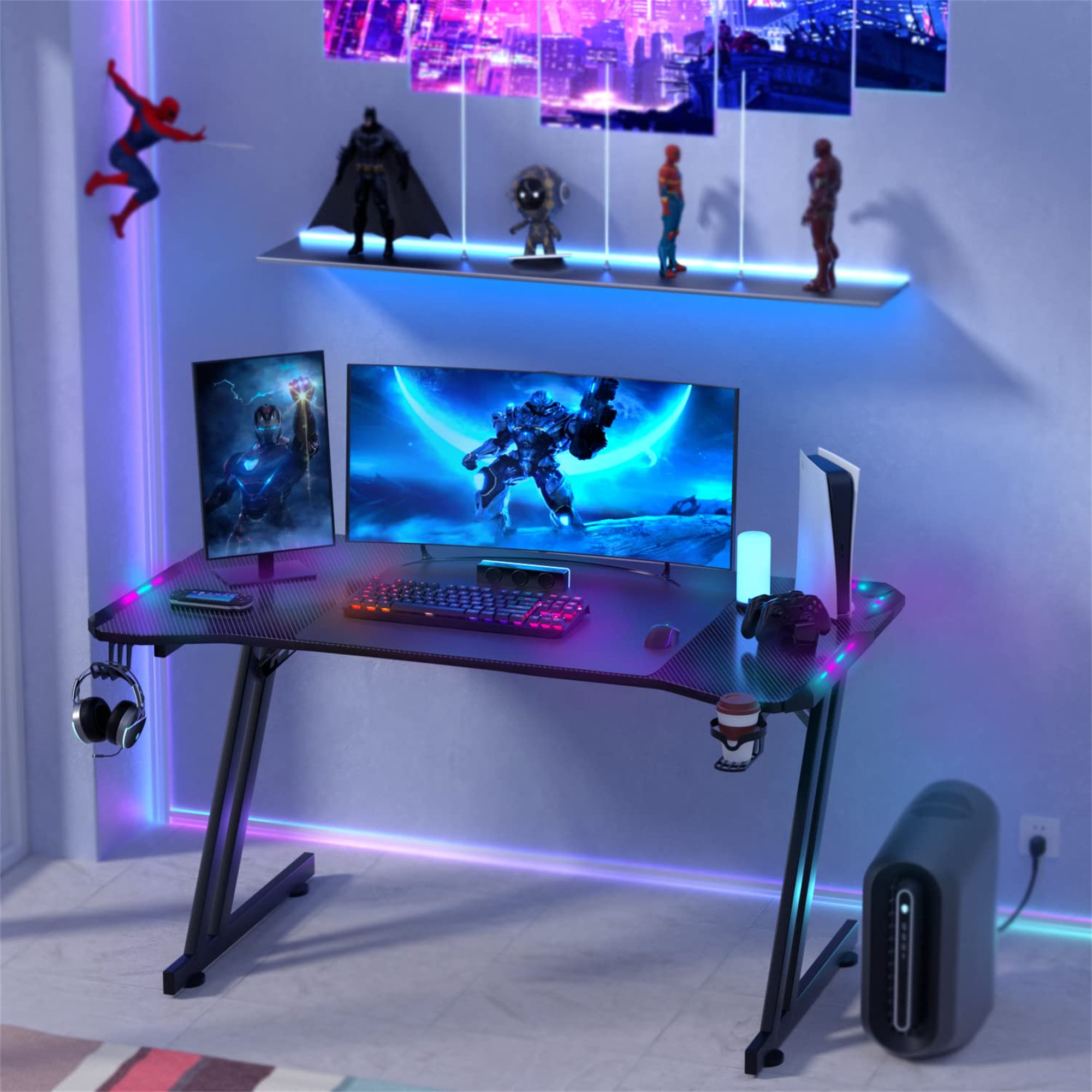 Gaming Desk Large Gaming Table For Laptop, Computer Desk Gaming PC Pro  Carbon Coated With Cup Holder Easy To Assemble