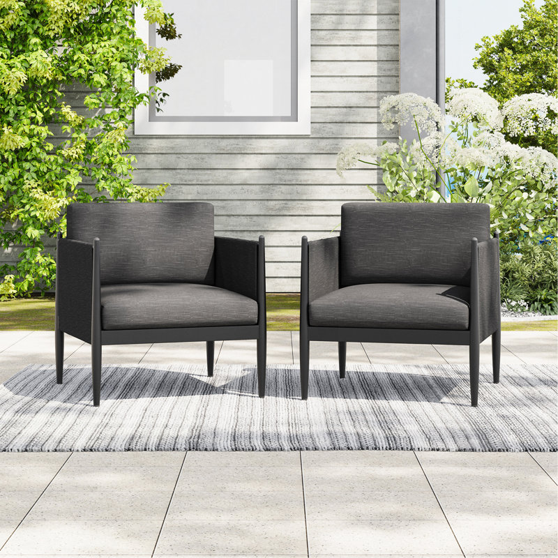 DAWSON OUTDOOR PATIO 2PCS BLACK ALUMINUM CLUB CHAIR