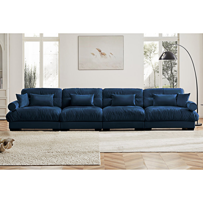 Upholstered Modular Sectional Sofa Couch, 4, 35.03" H x 166.03" W x 37.03" D, Blue
