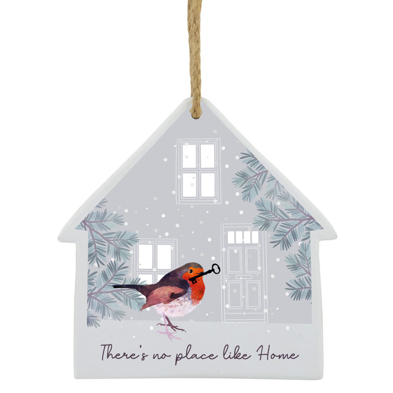 No Place Like Home Festive Robin Christmas House Ceramic Plaque Wall Décor