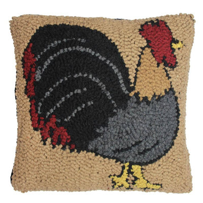 Rooster Hooked Pillow 14X14