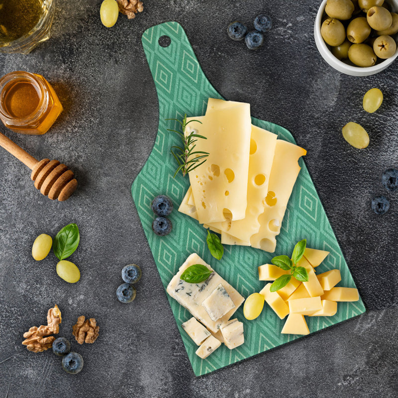 Ambesonne Mint Tempered Glass Cutting Board Nested Squares Pattern White Almond Green Mint