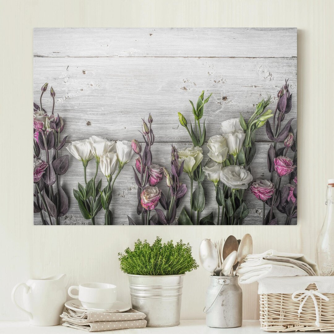 Leinwandbild Tulip-rose Shabby Wood Look