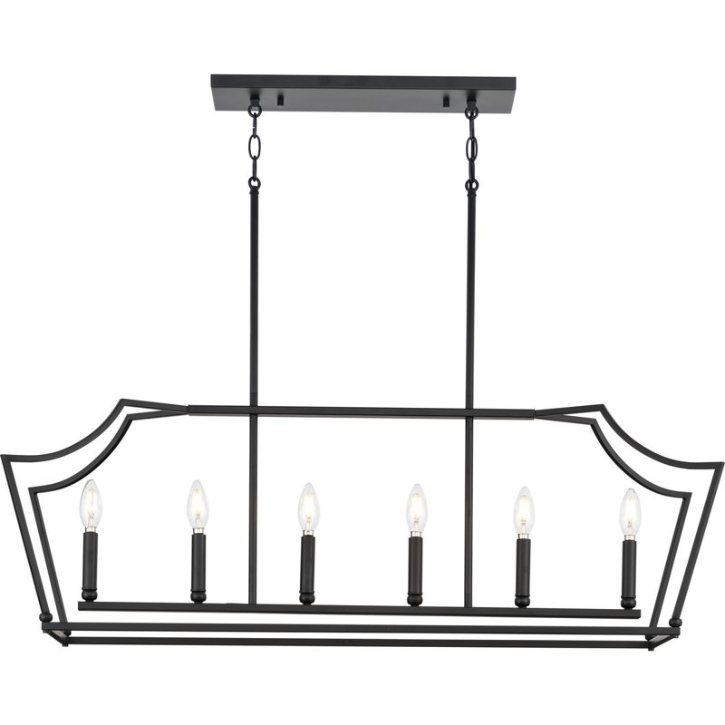 Nouveau lustre linéaire traditionnel à six lumières Ahkil, Noir mat