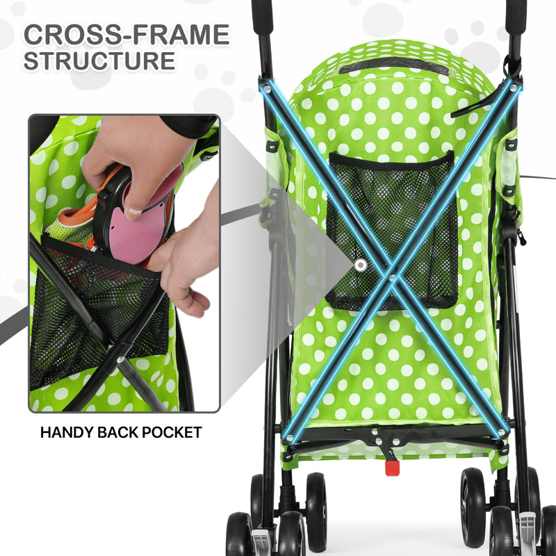 Lawn Green Polka Dot Foldable Pet Stroller with Mesh Windows