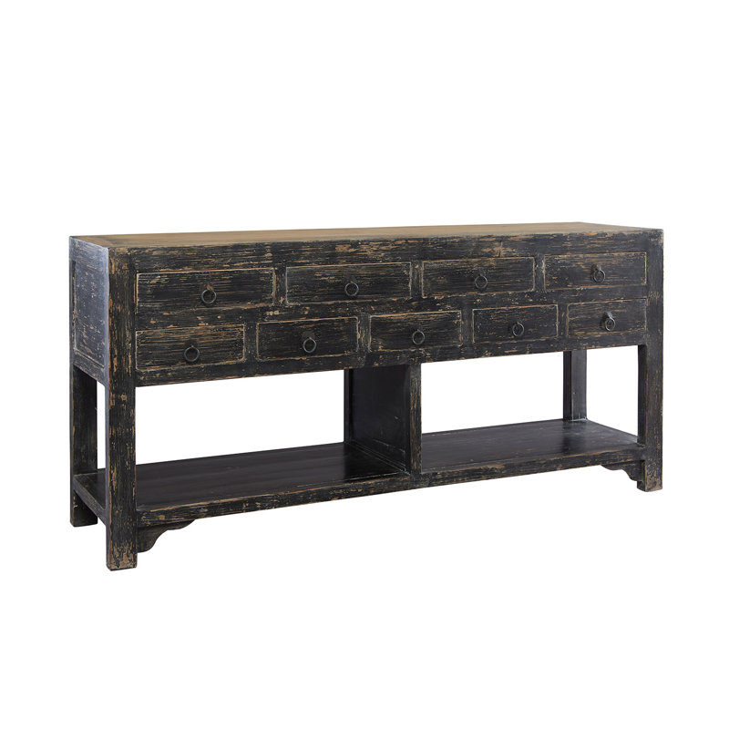 Antiqued Black 9-Drawer Wood Sideboard with Shelves