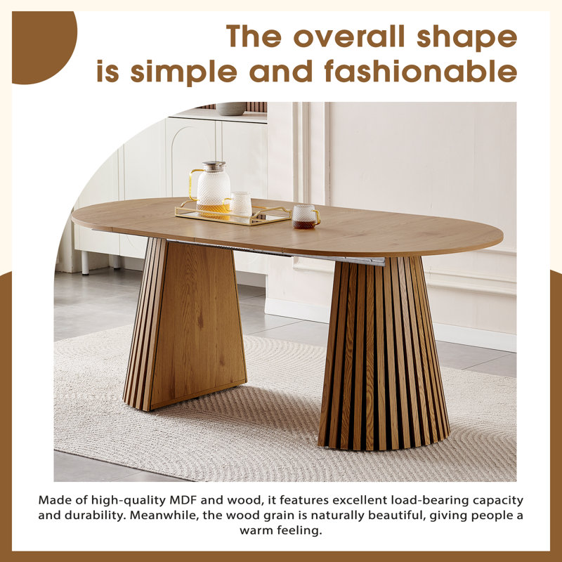 Table de salle à manger extensible 39,4 "à 70,9" avec design ovale à lattes