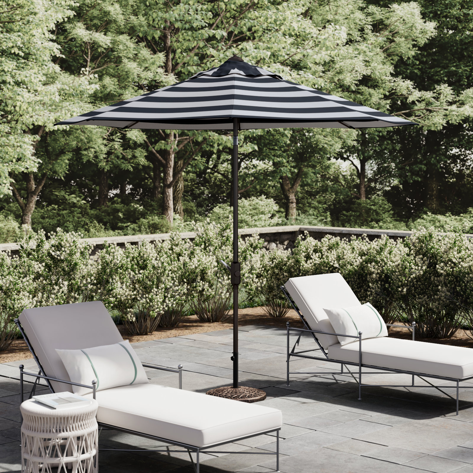 100.79'' Outdoor Umbrella, Black/White, Brown