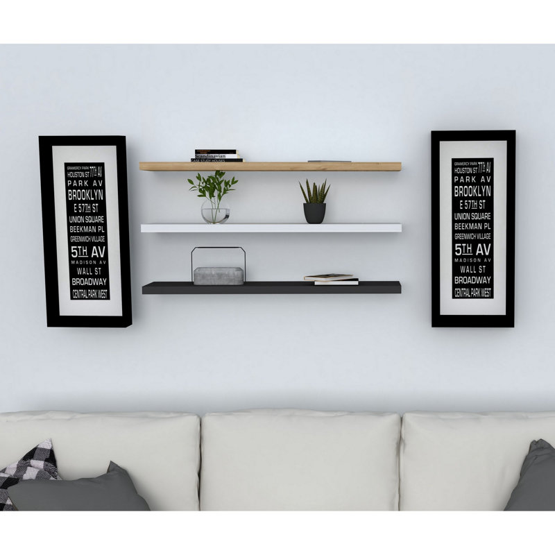 Modern Wall Shelf Set (3 Pieces), Sapphire, Anthracite & White, 23.6 x 0.7 x 5.7 inches | 100% Melamine Coated Particle Board, Perfect for Additional Storage & Stylish Home Décor | Versatile Wall-Mounted Design