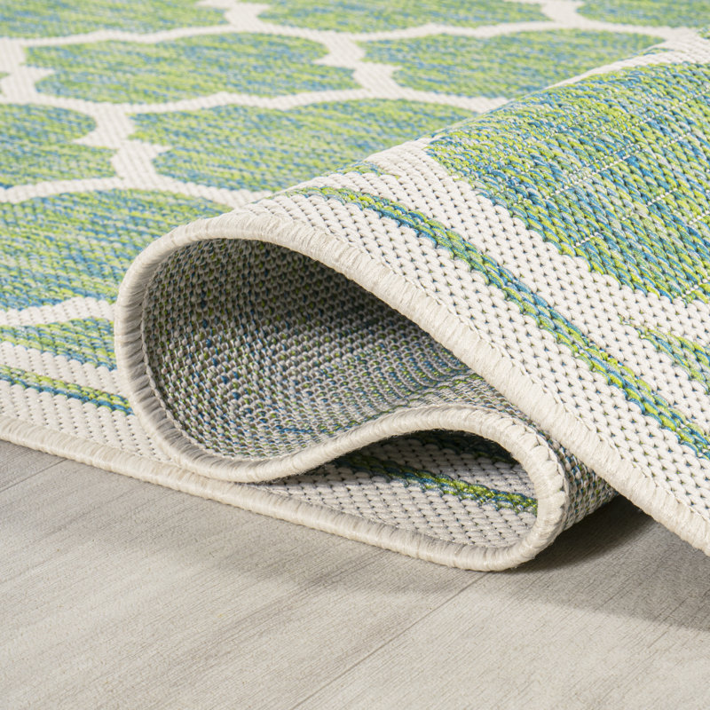 Tapis d'intérieur / extérieur crème / vert Trebol, Rectangle 5 pi 3 po x 7 pi 7 po