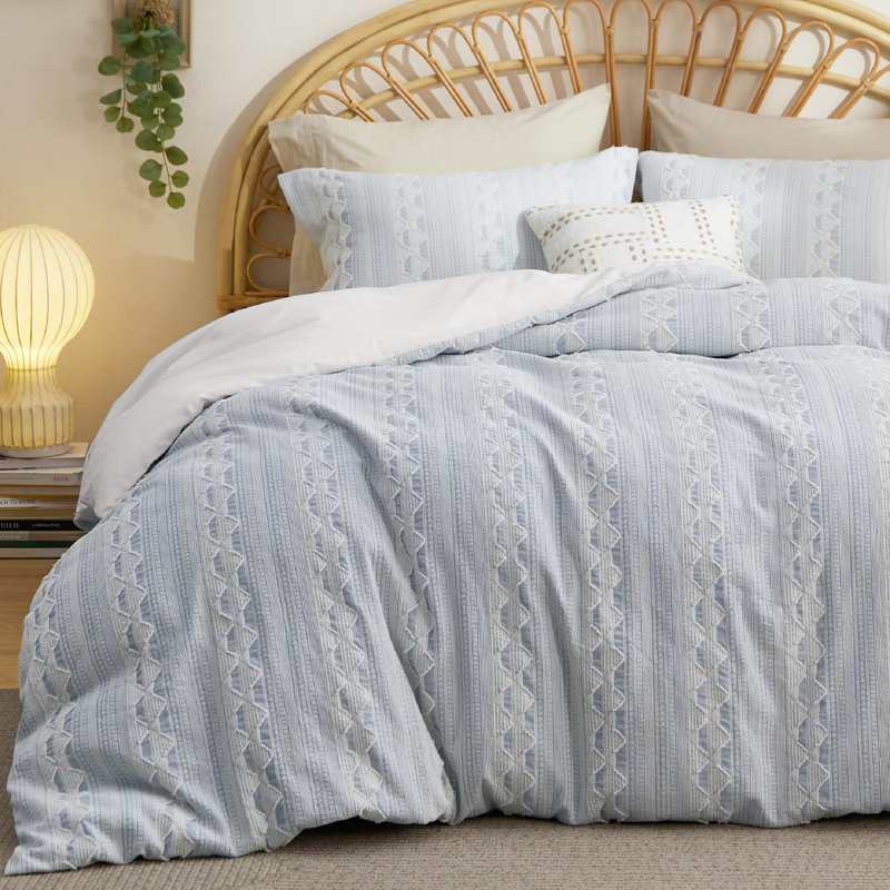 Bedsure Cotton Boho Textured Duvet Cover Set, King Duvet Cover + 2 Pillow Shams
