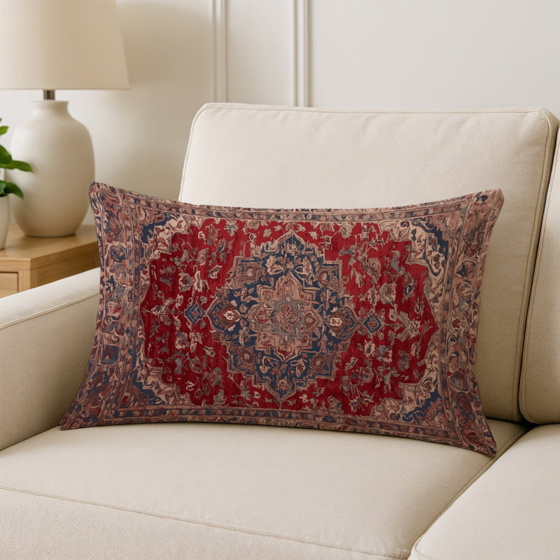 Coussin décoratif intérieur et extérieur Modern, Brun / rouge foncé oriental 1, Rectangle H 20 po x l 14 po
