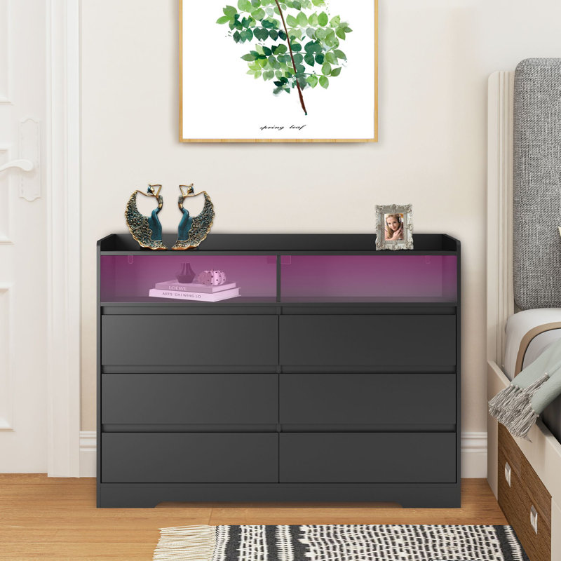 Gaio 51.2'' W 6 - Drawer Dresser, Black