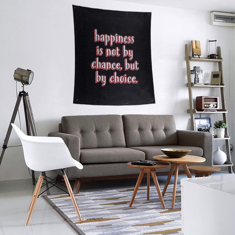 Tapisserie tableau noir en polyester citation de bonheur, H 80 po x l 68 po, Rouge