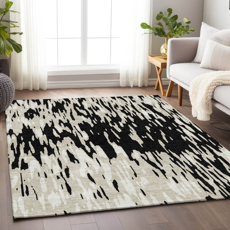 Tapis noir Prisco lavable à la machine de qualité supérieure, Rectangle 10 pi x 14 pi