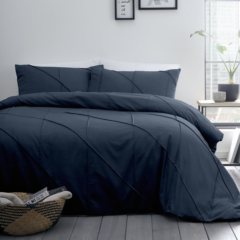 Abana Polyester Solid Colour Duvet Cover Set with Pillowcases, Super King Duvet Cover - 2 Standard Pillowcases, Navy