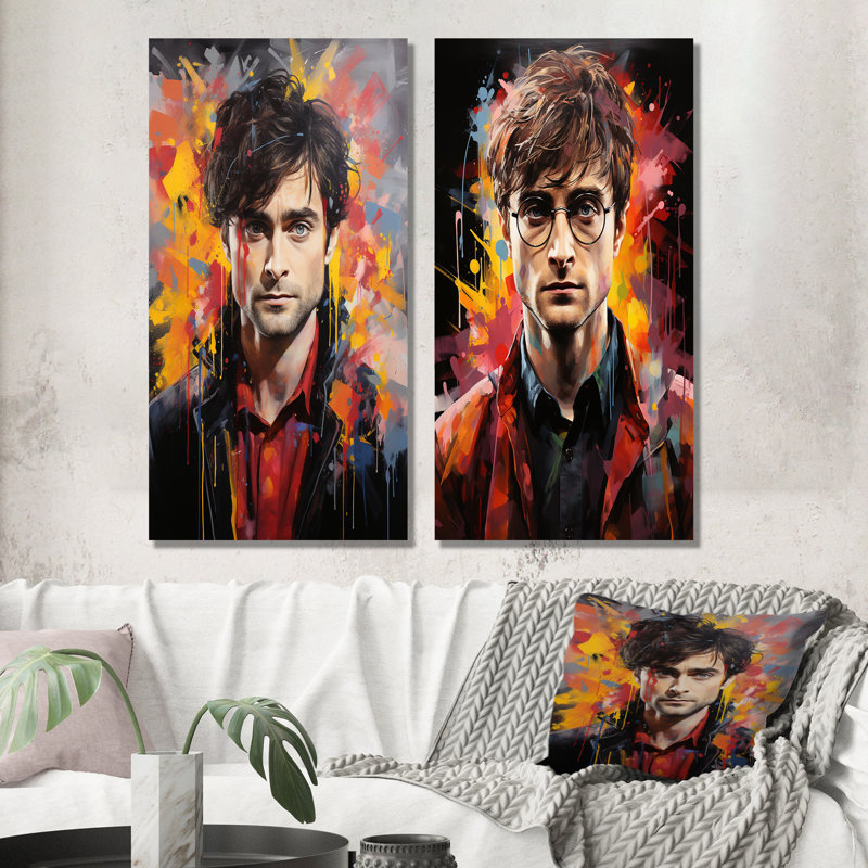 «Raspberry Radcliffe Portrait - Abstract Popart», ensemble de 2 reproductions d'art sur toile, Toile tendue