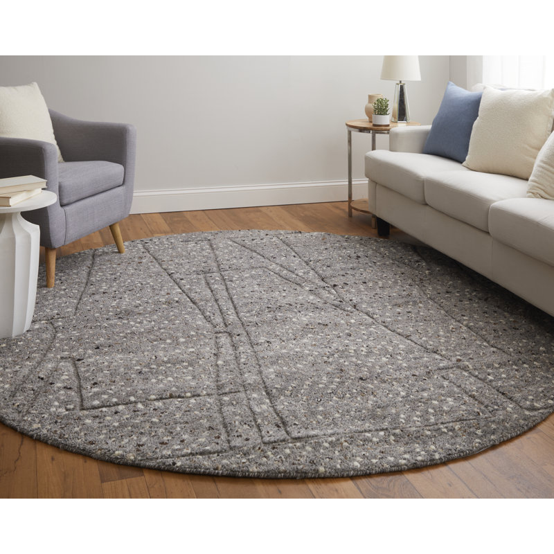 Dering Modern Polka Dots, Gray/Tan/Taupe Area Rug, Round 8'