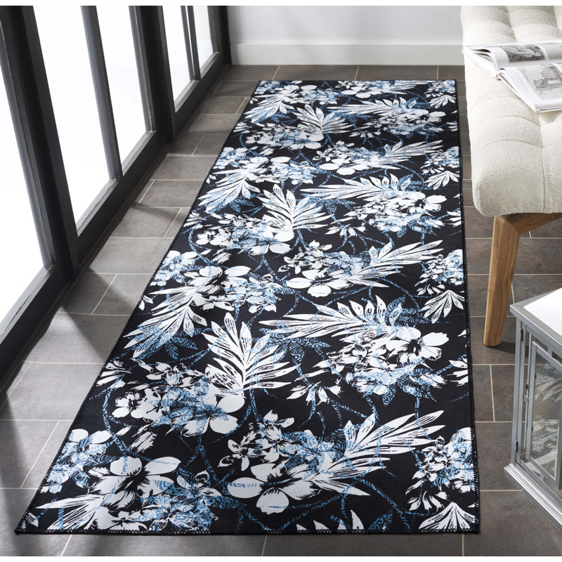 Amalea Performance Machine Washable Floral Rug, Runner 2'6" x 8'