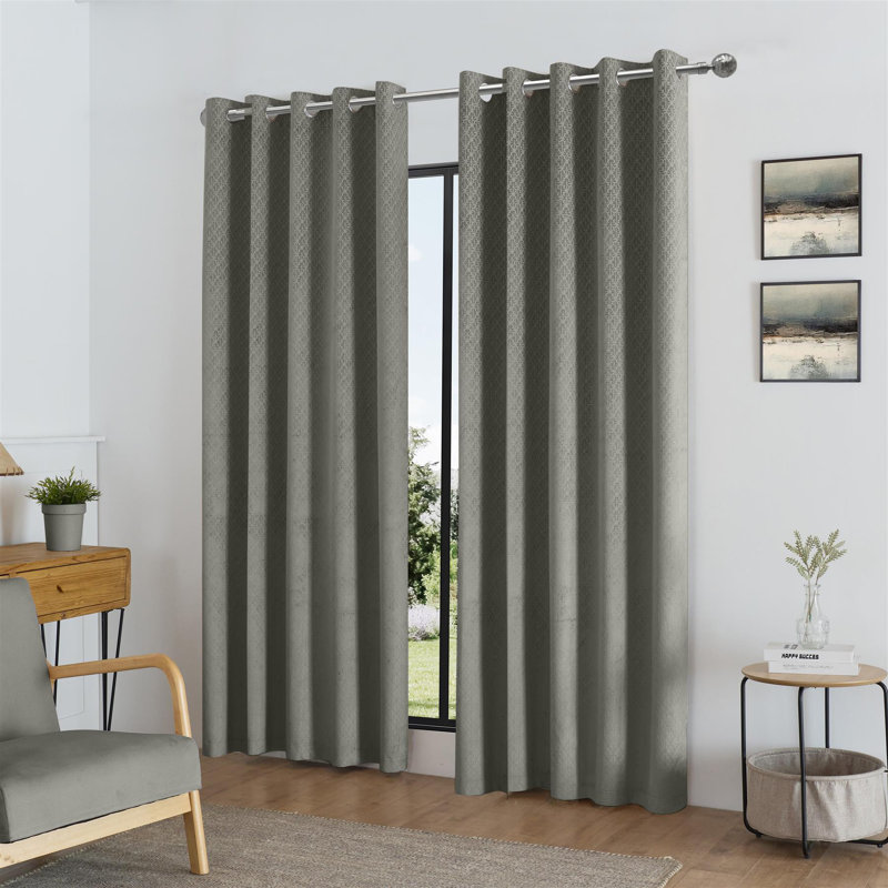 Adwita Temple Blackout Eyelet Curtain Panel Pair, 229" W x 229" L, Silver