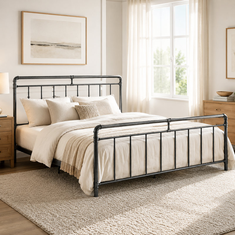 Brookhn Low Profile Open-Frame Metal Standard Bed with Headboard & Footboard, King