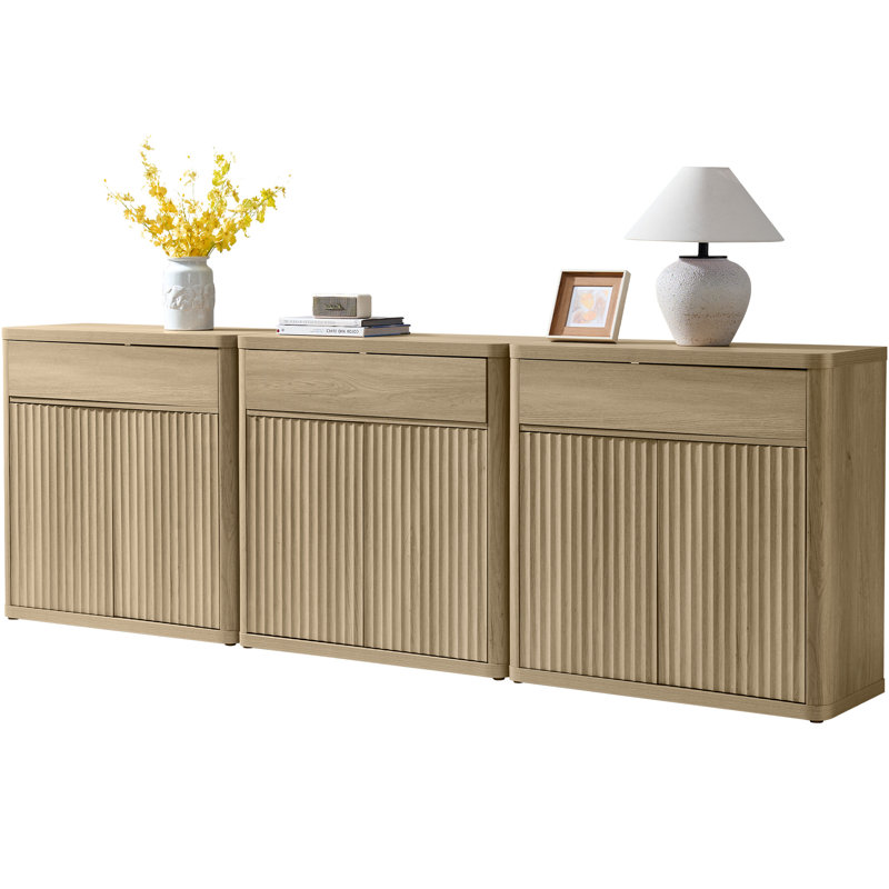 Cesiro 34.6" Wide Storage Sideboard with Drawer and Height-Adjustable Cabinet, Natural Oak, 3