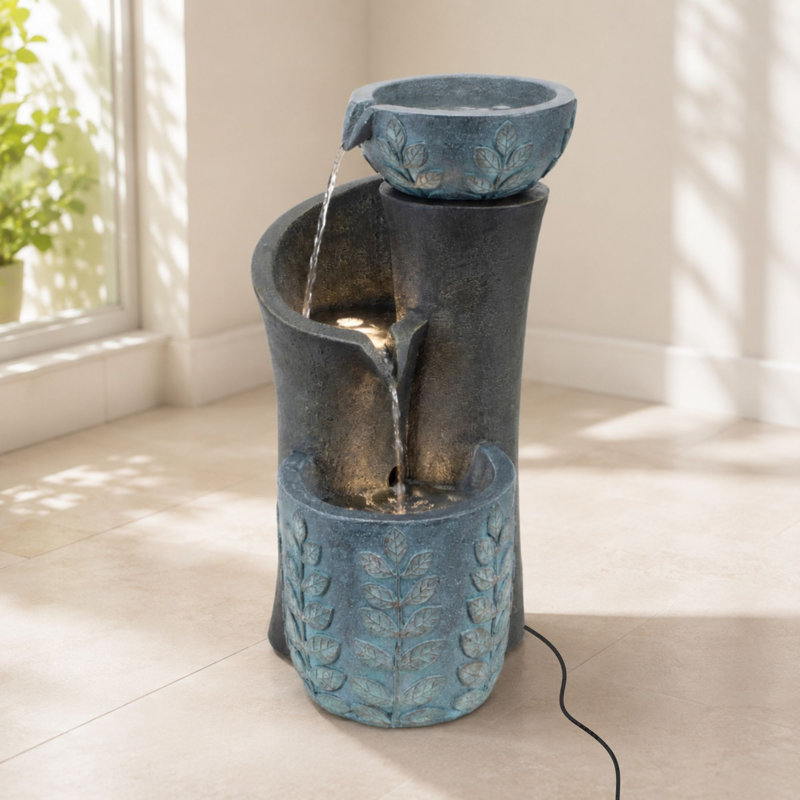 Fontaine cascade de feuilles en forme de bol H 19,5 po