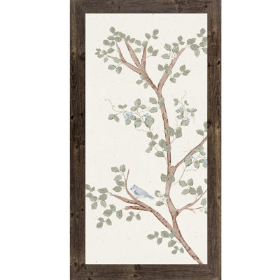 Chinoiserie Bluebird Branch Wall Art – Left Panel Watercolor With Soft Green Leaves #2