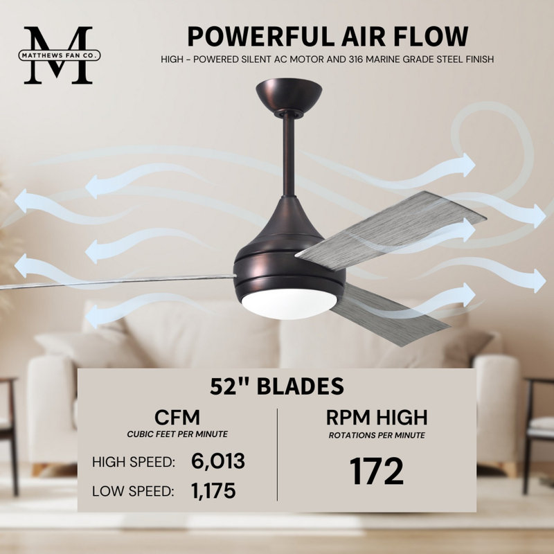 Donaire LED Outdoor Downrod Ceiling Fan, Brushed Bronze, Barn Wood Tone