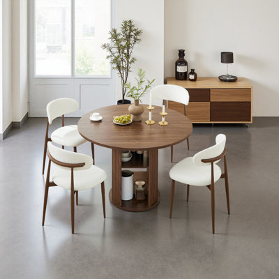 47.24" Round Dining Table (Serves 2–4) With Two Dining Chairs Blends Farmhouse Styles, Featuring A Double-Tiered Storage Shelf